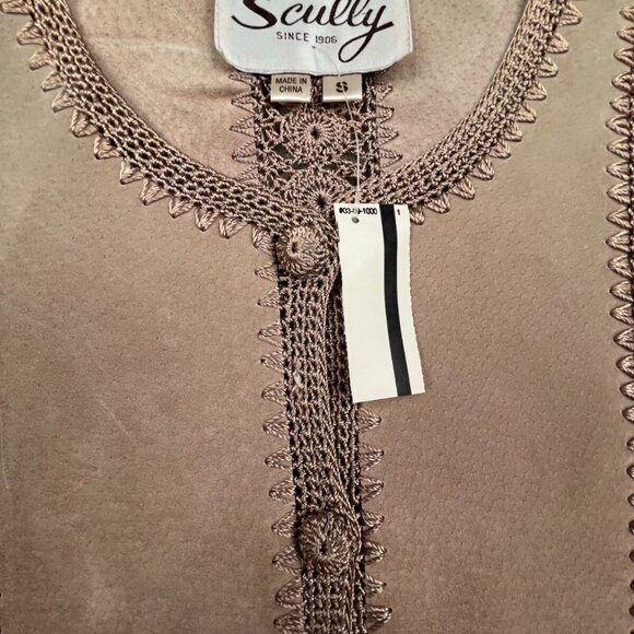 VTG DEADSTOCK SCULLY Leather Vest Button Up Intricate Knit Women’s Button Top - Picture 5 of 13